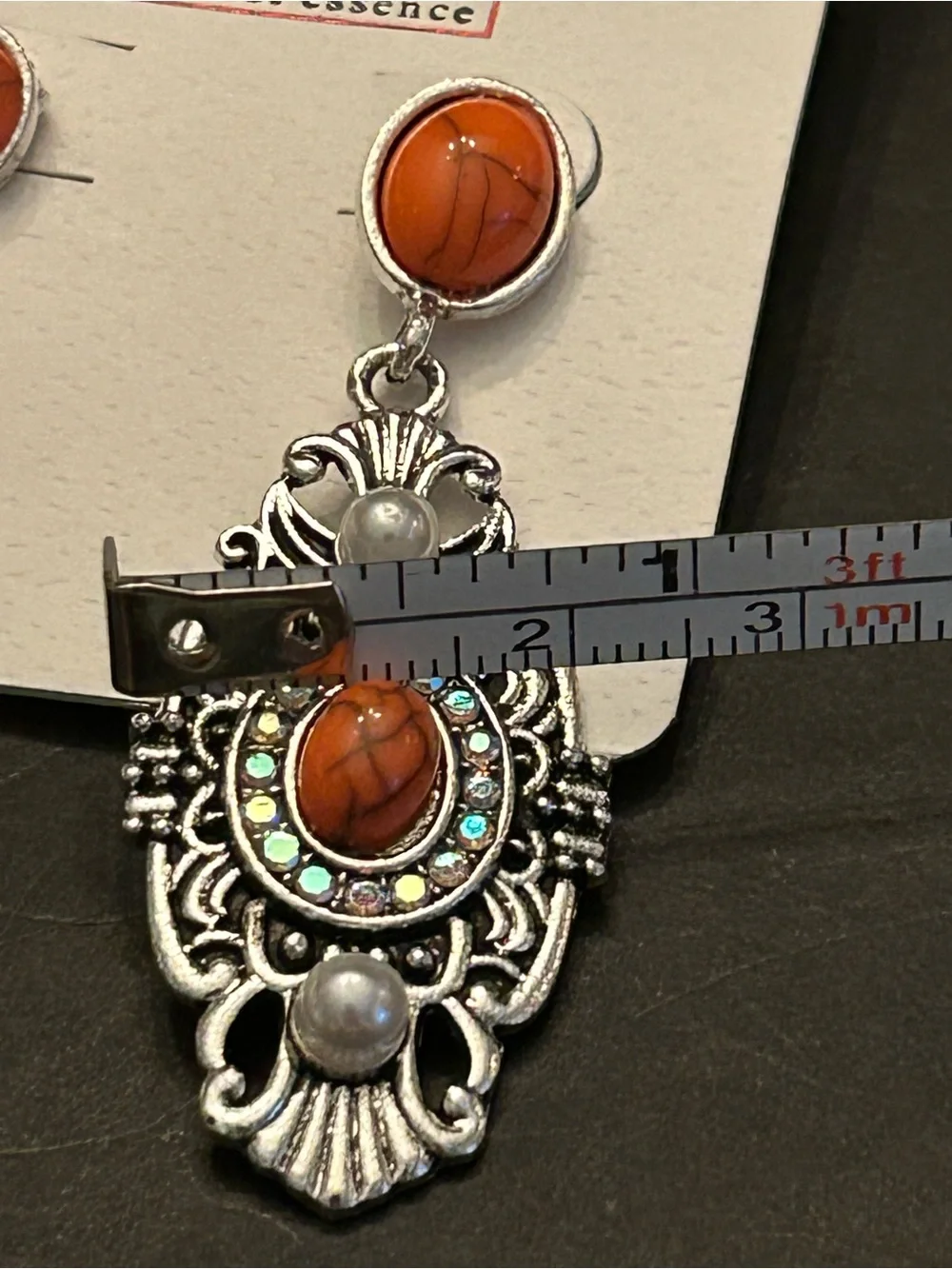 Nicole Turquoise & Orange Faux Stone Filigree Drop Earrings with Pearl Accents